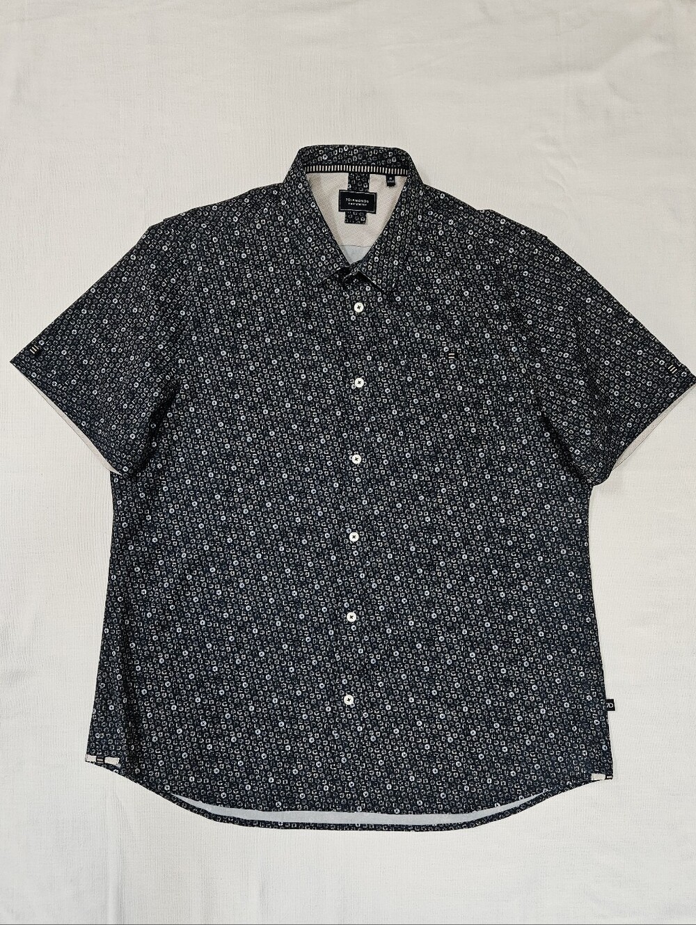 Men's 7 Diamonds Navy Micro-Print Short-Sleeve Button-Down Shirt